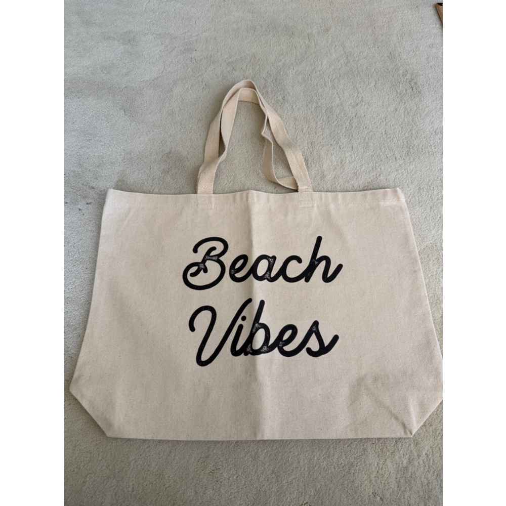 Beach Vibes Canvas Tote Bag OS Beige